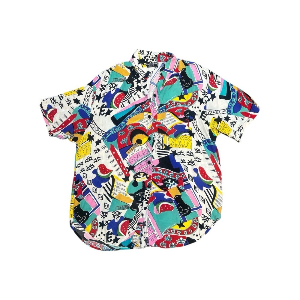 Vintage Renee Adams Button Down Shirt with Vibrant Patterns